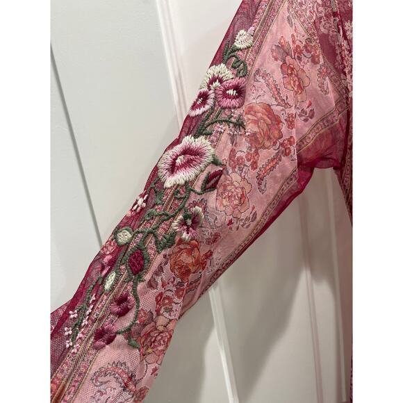 Johnny Was Cardinal Mesh Long Sleeve Embroidered Dress Sz M - Picture 5 of 13